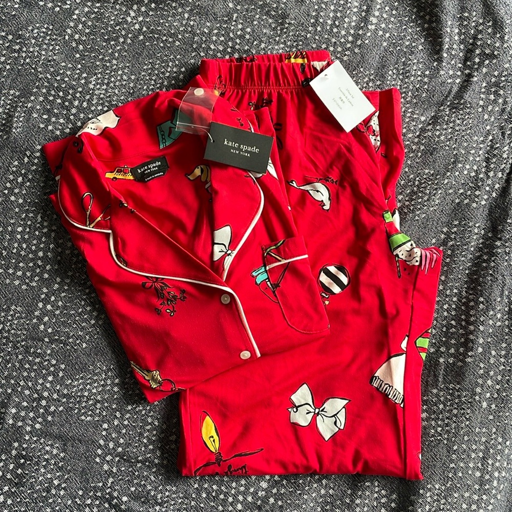Kate Spade Things We Love Red Long Sleeve PJ Set Holiday S